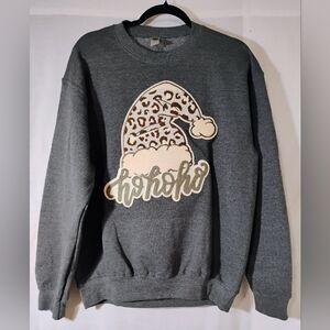 Ho Ho Ho Sweatshirt with Leopard Print Santa Hat